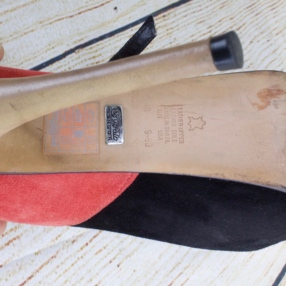 Buffalo London Platform Heels Pink Black Suede 9 - Picture 6 of 8